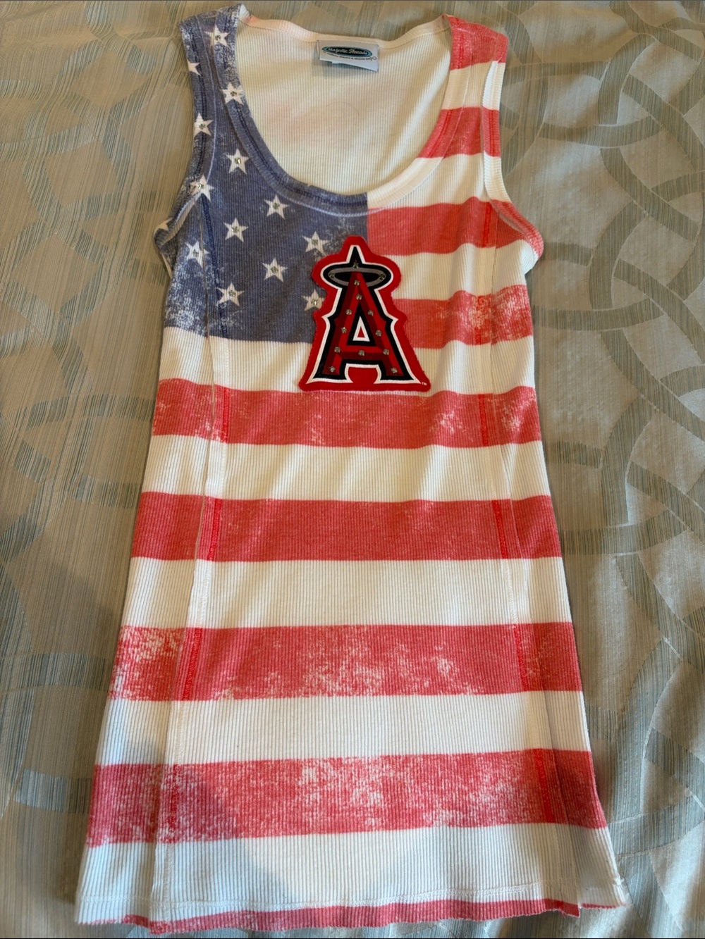 Los Angeles Angels of Anaheim- Red, white & Blue Flag Tank Top with Angels Patch